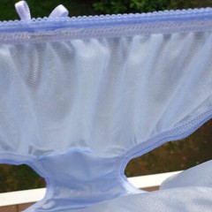 Vintage Slippery Nylon Panty Bluish Purple Bikini Sheer Brief Sz. 7-8 Hip 38-42″