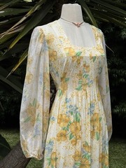 vintage 1970s dress Boho Long Wide Puff Sleeve Maxi Dress M