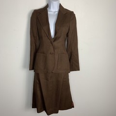 Larry Levine Skirt Suit sz S Brown Dark Academia Old Money Office Chic VINTAGE