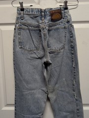 Vtg Lawman Womens Blue Jeans Sz 5. Faded Distressed Missing Button