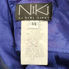 Vintage NIKI by Niki Livas Dress Size 14 Blue Gown Open Back Rhinestones Formal