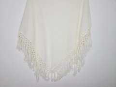 Vintage 1960s Women’s Ivory Knit Shawl Fringe Acrylic Wrap 64×38