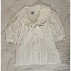 Laura Ashley Vintage 80s White Peter Pan Collar Blouse Puff Sleeve Pintuck Bow