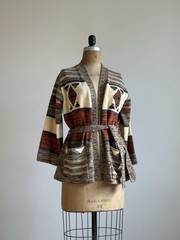 1970s Vintage Space Dye Southwest Belt Sweater Cardigan Pocket Acrylic Knit XL