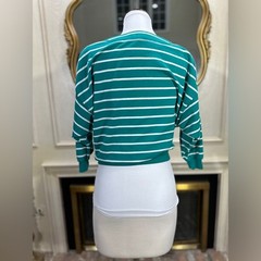 Vintage Jordache Top M Green Striped Henley Drawstring 80s Camp