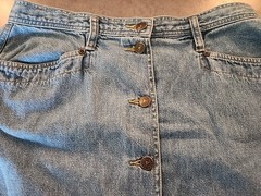 Liz Wear Vtg. Long Denim Skirt, Size 12, Button Front, Belt Loops, Med Wash