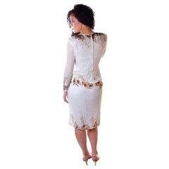 1980s VTG Crystal Evening Wear Silk Chiffon Beaded Top & Skirt Set Off White M