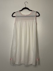 Vintage Mid Century Durelle White Chiffon Babydoll Nightie With Pink Ribbon M