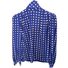 80s Kaki Roberts Blouse Secretary Core Geometric Retro Tie Neck Maximalist