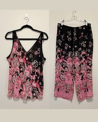 Josie Natori Pink Black Sheer Mesh Pajama Lounge Set XL Y2K Fairycore Whimsical