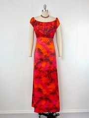Vintage 1960s Mr. Blackwell Pink Orange Silk Empire Waist Maxi Dress Gown
