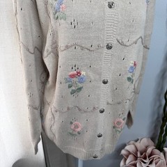 90s Vintage Northern Reflections Floral Embroidered Cardigan Sweater Medium