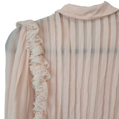 Vintage Oscar De La Renta Blouse 4 Ruffled Silk Chiffon Light Pink Lace Grandma