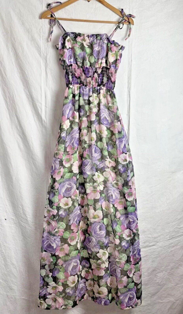 Vintage Terri Petites California Spaghetti Strap Floral Maxi Dress