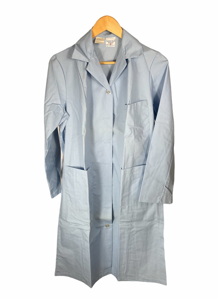 Vintage 70s Fashion Seal Shane Collared Blue Nurse Scrub Shirt Dress Size 16