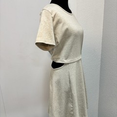 Vintage Y2K Wet Seal Fit & Flare Dress Cut Out Waist Neutral Heather Beige XL