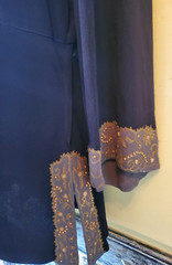 Vintage 1940s Black Rayon Top Modified Peplum Metallic Embroidery Brass Beading