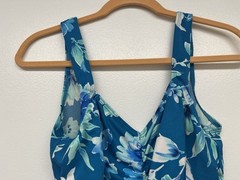 Vintage Gabar Floral Blue Nylon Blend One Piece Bathing Suit Swimsuit Size 12