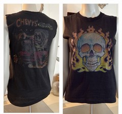 VTG 70s Glitter Skull Hot Rod Rats Hole Roach Double graphic muscle tee tshirt S
