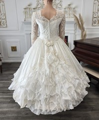 Mary’s Vintage 80s 90s White Long Sleeve Beaded Ruffle Quince Wedding Dress 16
