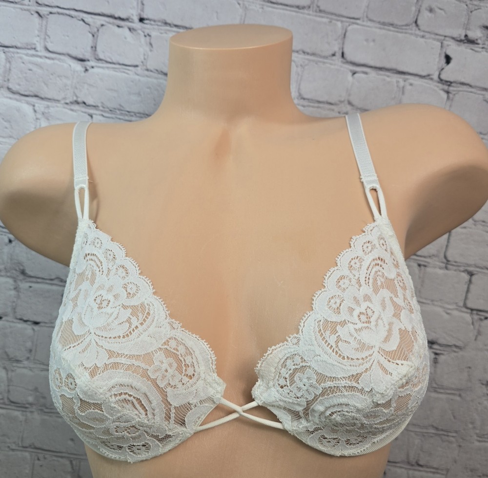 Vintage 80’s Victoria’s Secret 32B Bra Sexy 90s White Floral Sheer Classic Rare