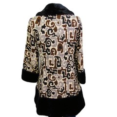 Vintage 1960s Jacquard Swing Coat Women 12 Faux Fur Collar A-Line Jacket