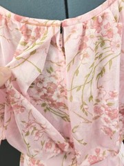 Vintage Pink Floral Maxi Dress w Flutter Sleeves & Acetate Lined Skirt Size 10
