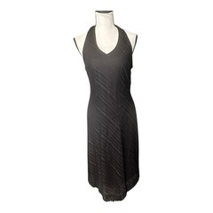 Vintage California Concepts Black Halter Fringe Hem Dress Large Made in USA