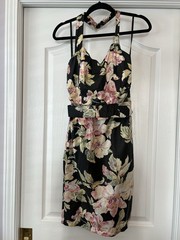 Vintage Floral Pencil Bombshell Pinup Halter Dress Carol Anderson 5/6 Small