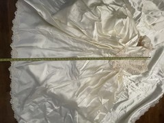 Vtg ALFRED ANGELO Wedding Dress-Lace Puff Sleeves-Satin-Long Train & Vail-Petite