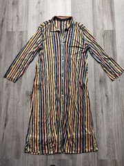Vintage 1980s Hand Made Multi Color Striped Midi Polyester Dress See Measurement