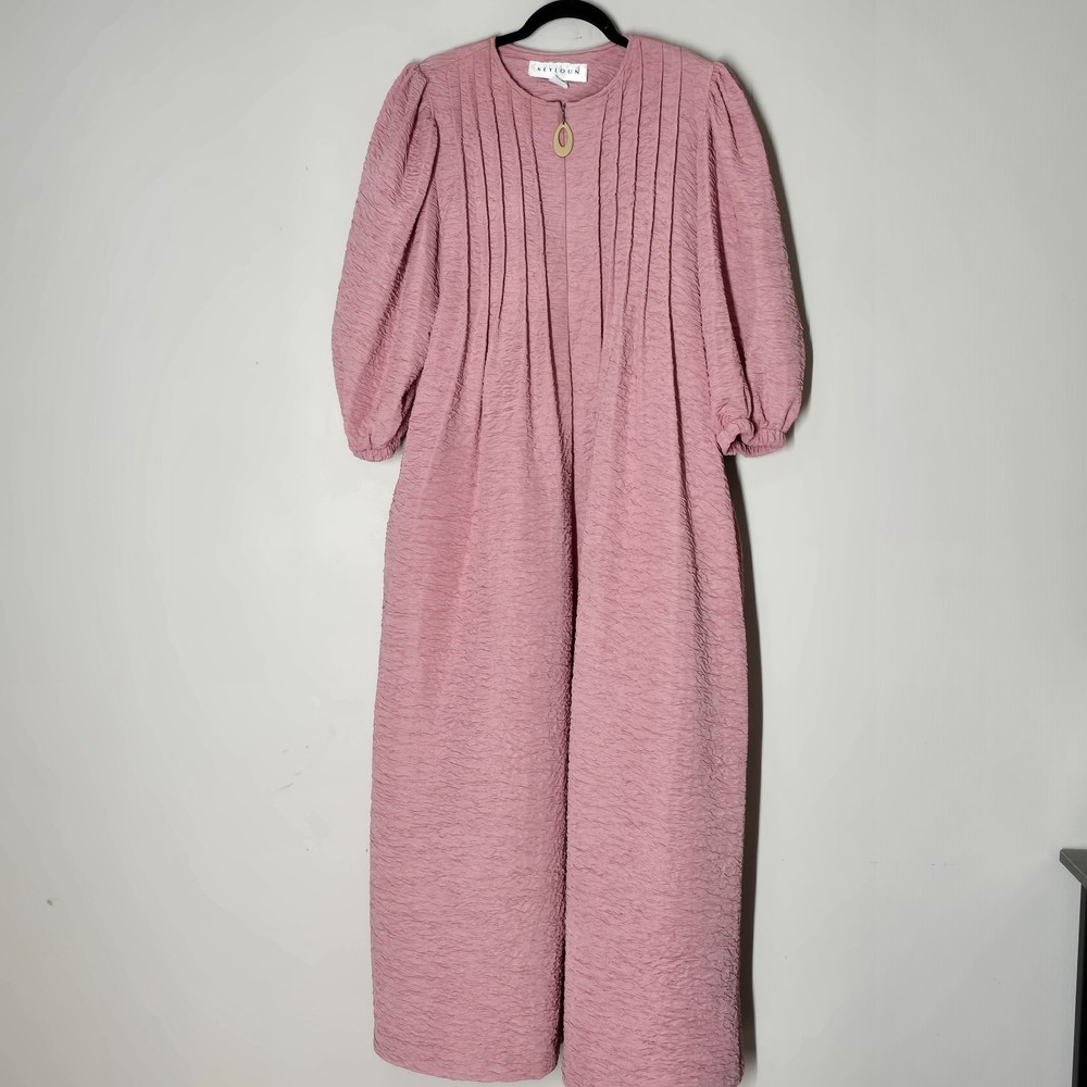Vintage Keyloun Pink Textured Pintuck Maxi Dress Medium Cottagecore Prairie