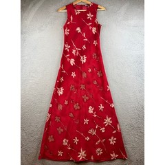 My Michelle Vintage Red Floral Sleeveless Maxi Dress Size 7/8 90s Keyhole Back
