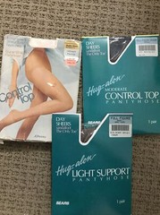 3 Sears HUG-ALOng Moderate Control Top Pantyhose FULL FIGURE short Black taupe