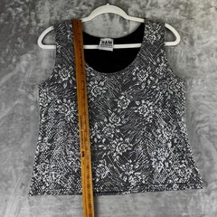 R&M Richards Tank Top Womens Medium Silver Black Sequin Floral Vintage (1516)
