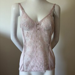 Vintage Net Fairy Blush Pink Lace Satin Top Size 34