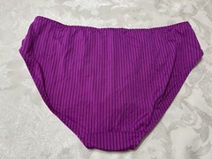 Vtg XOXO 5175-49 Silky Polyester Ribbon Hi-Leg Fuchsia Striped 9/2X Panties