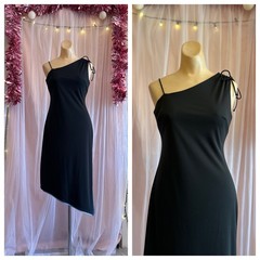 Vintage Y2K One Shoulder Midi Dress Black Blue Fairy Asymmetric Minimalist XS/S