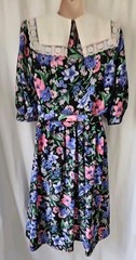 Vtg Breli Floral 70s-80s Dress Belted Lace Cottage Core Union Made USA Size 12
