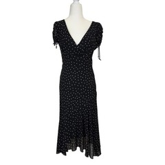 Teeze Me Vintage 90s Polka Dot Midi Dress Black White Lace Trim High Low Size 5