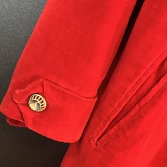 Vtg 1950s Red Crushed Velvet Long Jacket Pin Up Small/6 Wide Collar Over Coat
