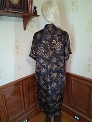 Vintage 1970s/1980s Black Gold Brocade Satiny Chinoiserie Caftan Dress, 2X-3X