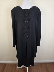 Vintage Positive Attitude Black Long Sleeve Layered Shift Dress Sequin Size 18