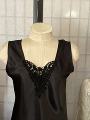 Escapades VTG 80s Wom M Black Satin Lace Embellished Tank Top MI USA