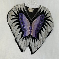 Vintage All That Jazz 80’s Sequined Silk Butterfly Poncho Top S Glam Boho