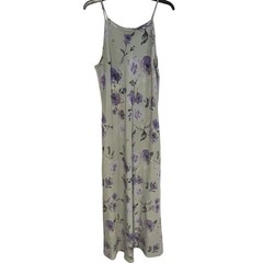 Vintage La Belle Fashions Floral Maxi Dress Purple Sage Green Made in USA SZ 13