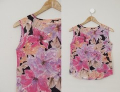 Vintage Tropical Abstract Floral Sheer Dot Sleeveless Shell Tank Top S