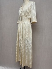 1940s Flobert Hostess Gown Maxi Dress Rayon Damask Ecru Taffeta Old Hollywood M