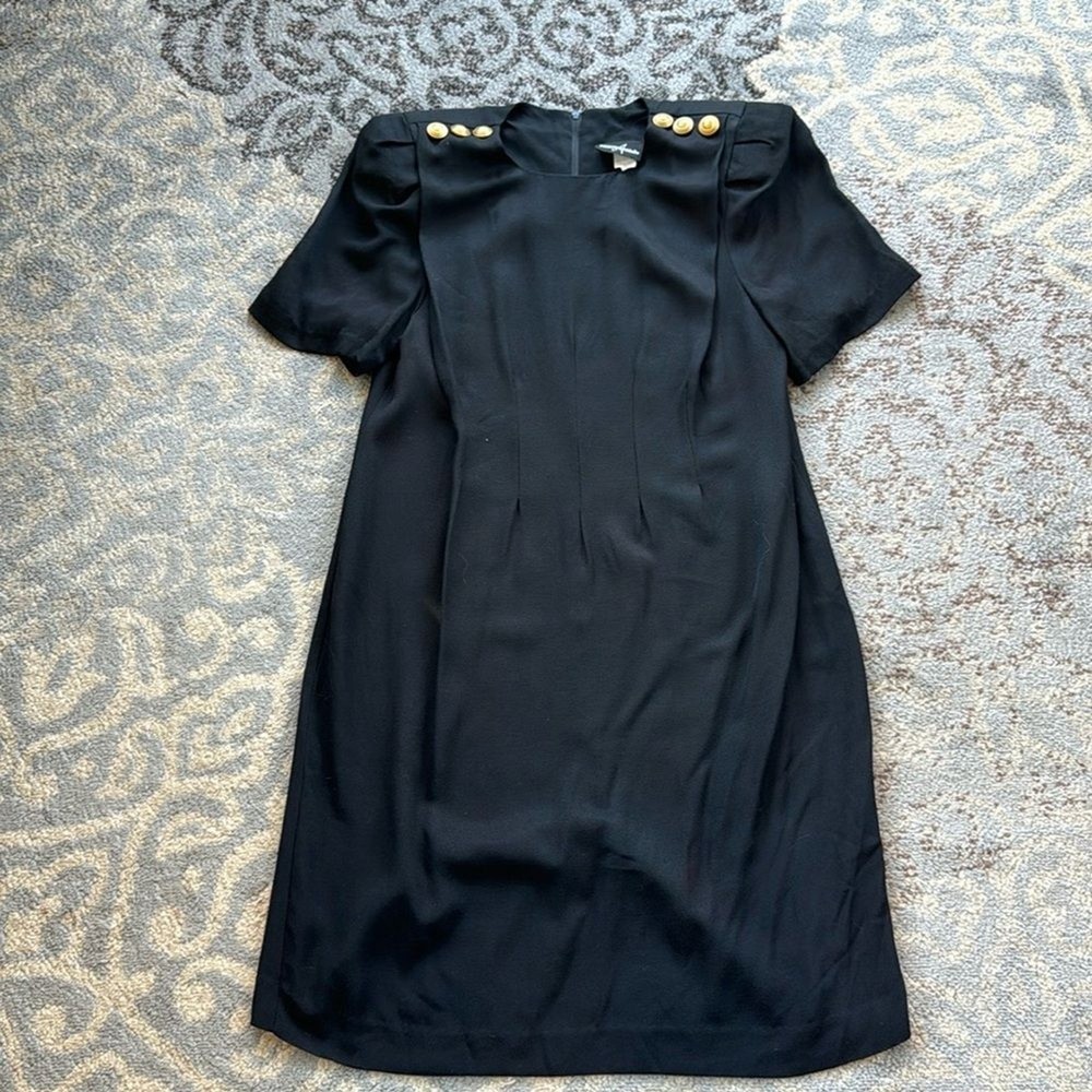 Vintage Positive Attitude Pleated Short Sleeve Midi Dress Black 14