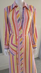 VTG 60s 70s Dynasty Psychedelic Mod Maxi Striped House Dress Robe Beach Coverup